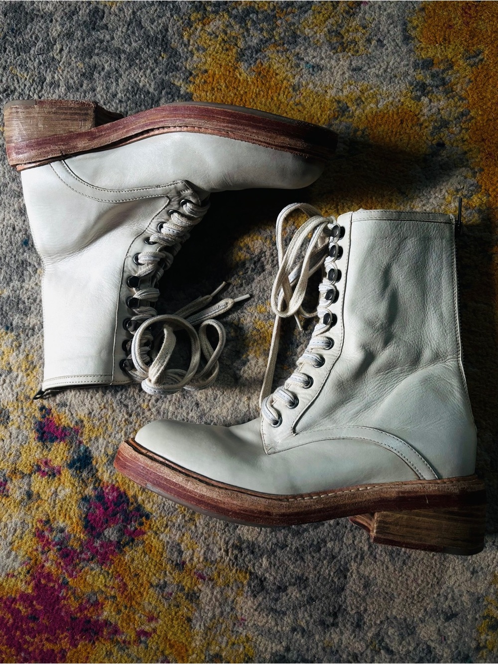 Free People Santa Fe Distressed Leather Lace-Up Boots in Ivory 37 - Picture 7 of 15
